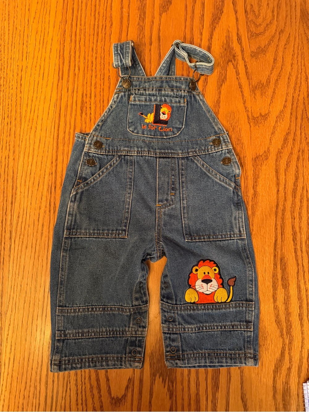 Vintage Small Steps 12 Months βL Is For Lionβ Embroidered Denim Overalls